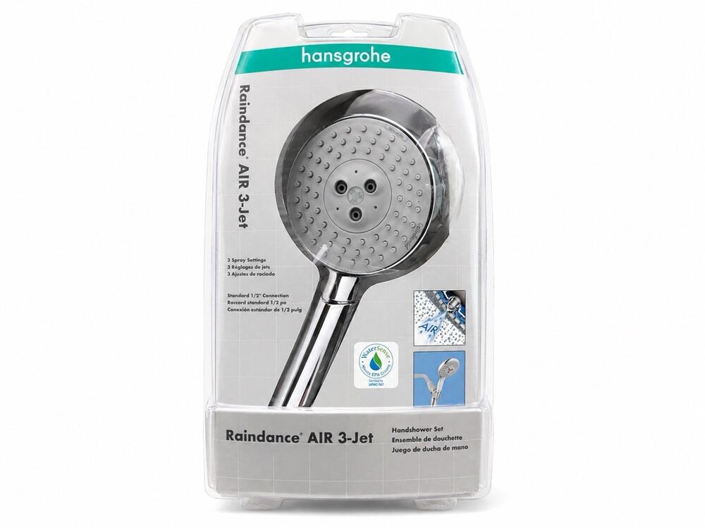 Hansgrohe Raindance AIR 3-Jet Hand Shower Set Chrome New Sealed w/Hose Mount